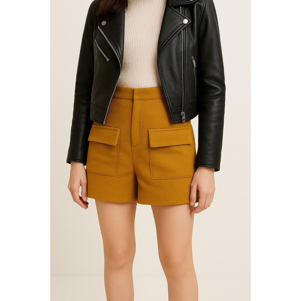H&M Gold Shorts Women's US 2 Textured High Waist Pockets